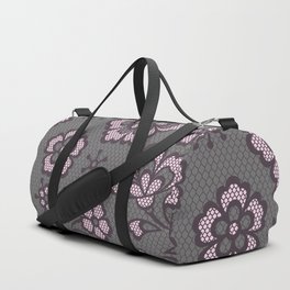 Vintage Floral Gray & Pink Lace Duffle Bag