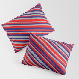 [ Thumbnail: Midnight Blue, Dark Grey & Red Colored Striped/Lined Pattern Pillow Sham ]