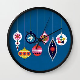 Retro Christmas Baubles on a dark background Wall Clock