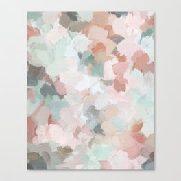 Minty Kisses - Blush Pink Mint Green Blue Coral Peach Abstract Flower Wall Art Springtime Painting Canvas Print