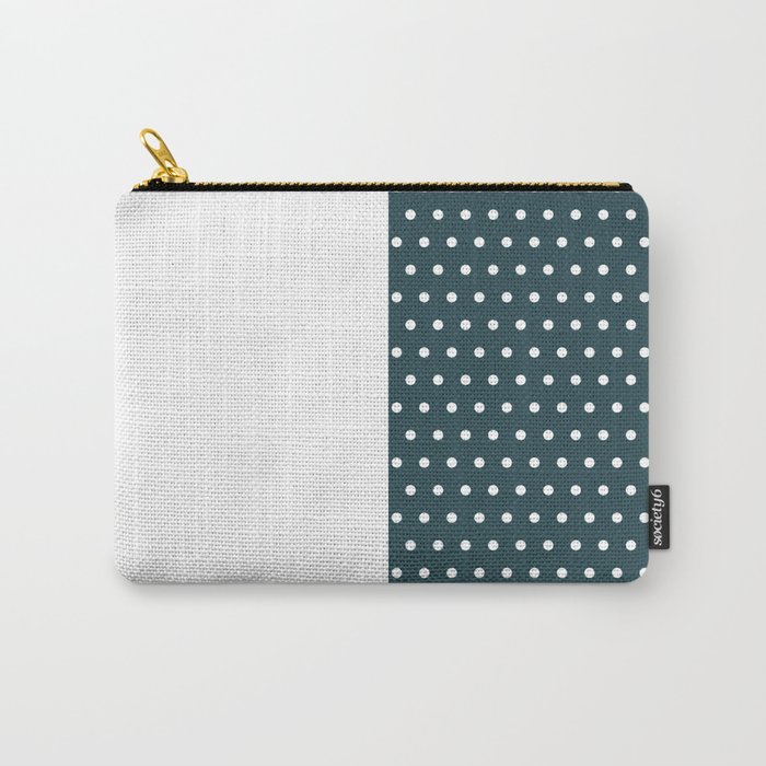 Polka Dots on Dark Green and White Vertical Split Carry-All Pouch