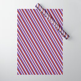 [ Thumbnail: Slate Blue, Brown & Mint Cream Colored Lines/Stripes Pattern Wrapping Paper ]
