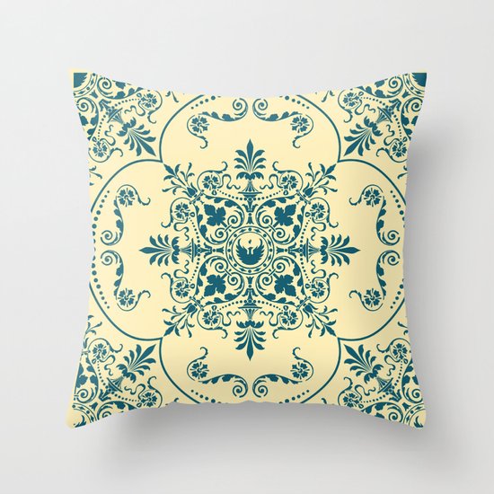 Decorative Pattern in Creme and Blue Throw Pillow