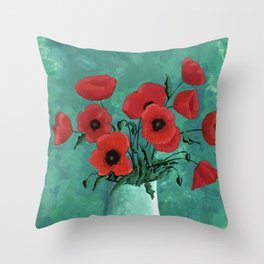Red Poppies in a Vase Throw Pillow