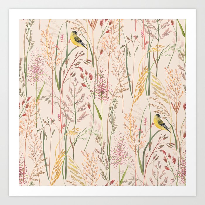 Wild Grasses and Goldfinch Art Print