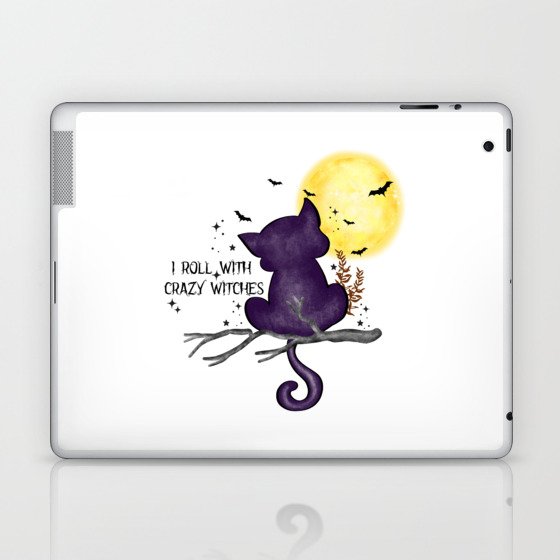 I roll with crazy witches halloween cat Laptop & iPad Skin