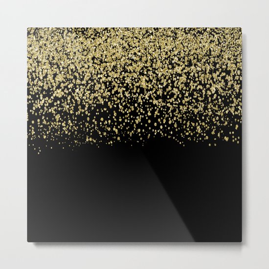 Sparkling gold glitter confetti on black background- Luxury pattern Metal Print