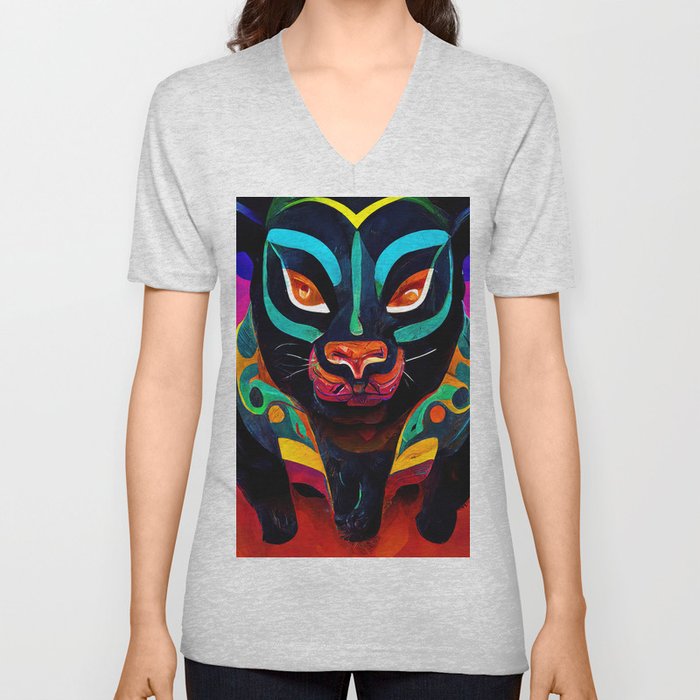 Mayan Panther V Neck T Shirt