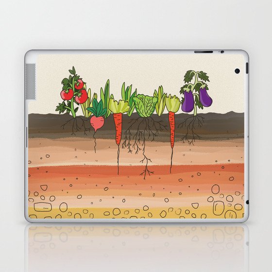 Earth soil layers vegetables garden cute educational illustration kitchen decor print Laptop & iPad Skin