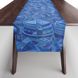 The Blues Band II very blue painting of music band Table Runner
