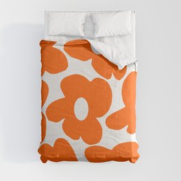 Orange Retro Flowers White Background #decor #society6 #buyart Comforter