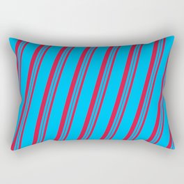 [ Thumbnail: Deep Sky Blue and Crimson Colored Lines/Stripes Pattern Rectangular Pillow ]