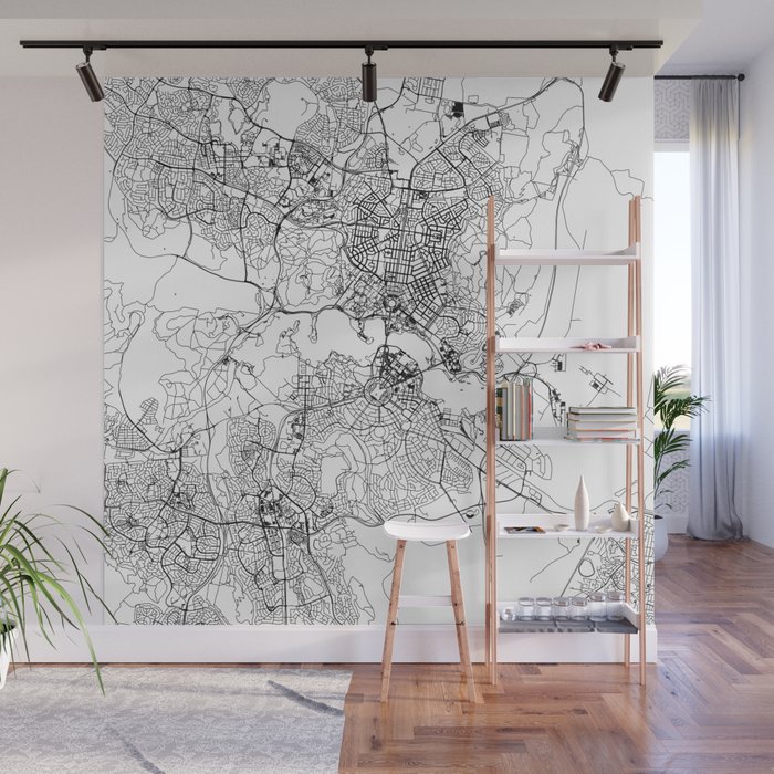 Canberra White Map Wall Mural