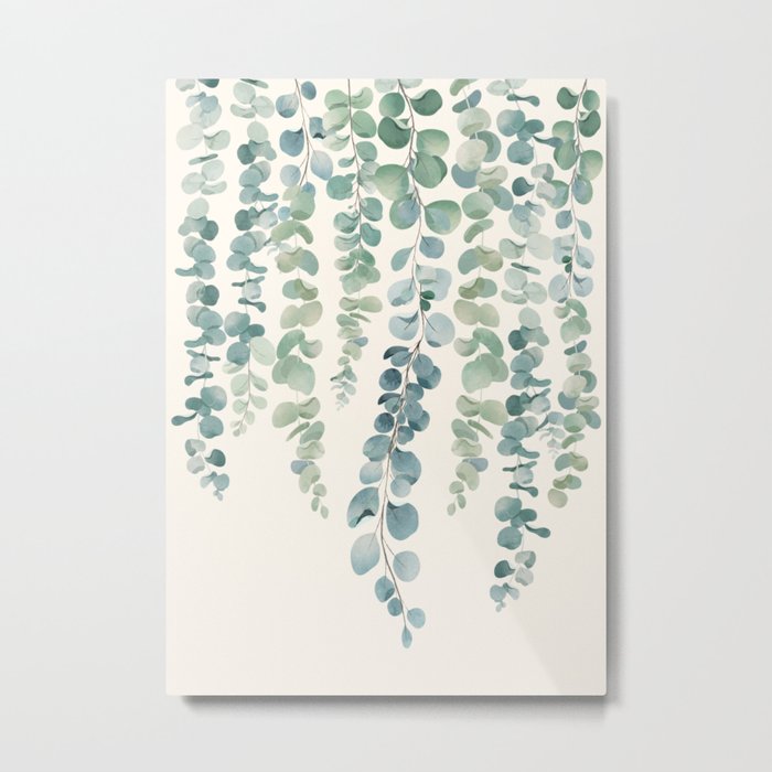 Watercolor Eucalyptus Leaves Metal Print