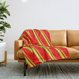 [ Thumbnail: Light Green and Red Colored Stripes Pattern Throw Blanket ]