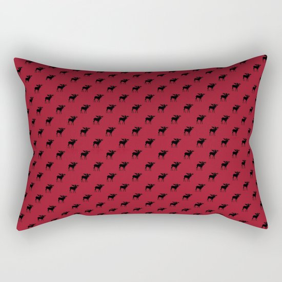 Bull Moose Silhouette - Black on Red Rectangular Pillow