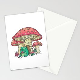 Cottage Core Frog Knitting under Mushroom Stationery Card