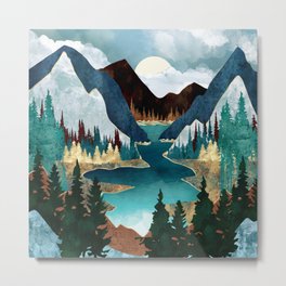 River Vista Metal Print | Nature, River, Teal, Blue, Contemporary, Forest, Mountains, Valley, Gold, Water 