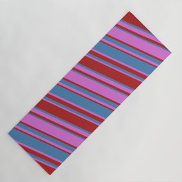 [ Thumbnail: Orchid, Red & Blue Colored Lined/Striped Pattern Yoga Mat ]