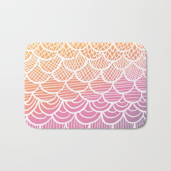 Modern hand drawn summer geometric mermaid scallop pink orange ombre watercolor Bath Mat