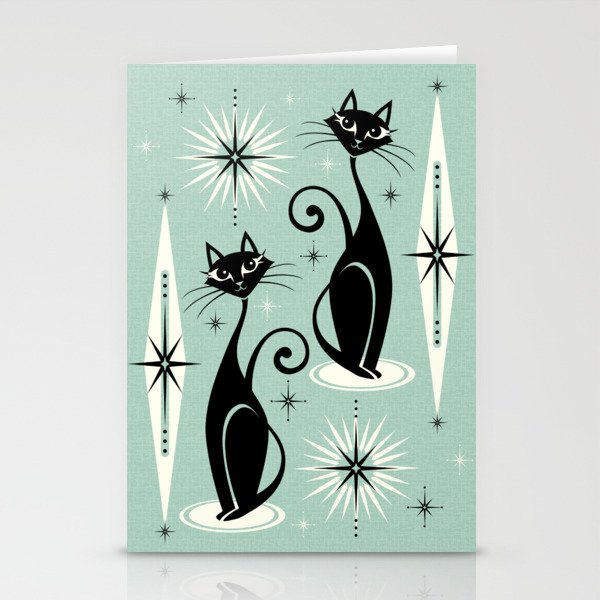 Mid Century Meow Retro Atomic Cats Mint Stationery Cards