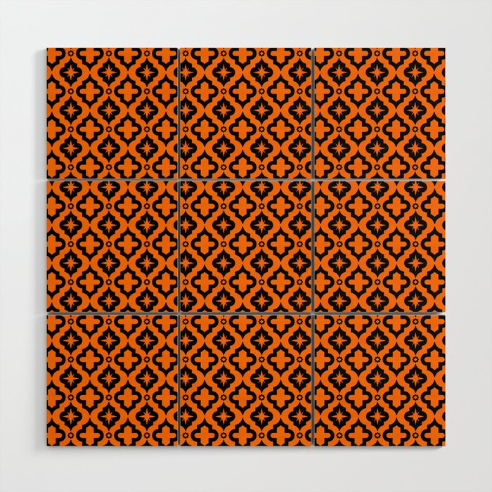 Orange and Black Ornamental Arabic Pattern Wood Wall Art