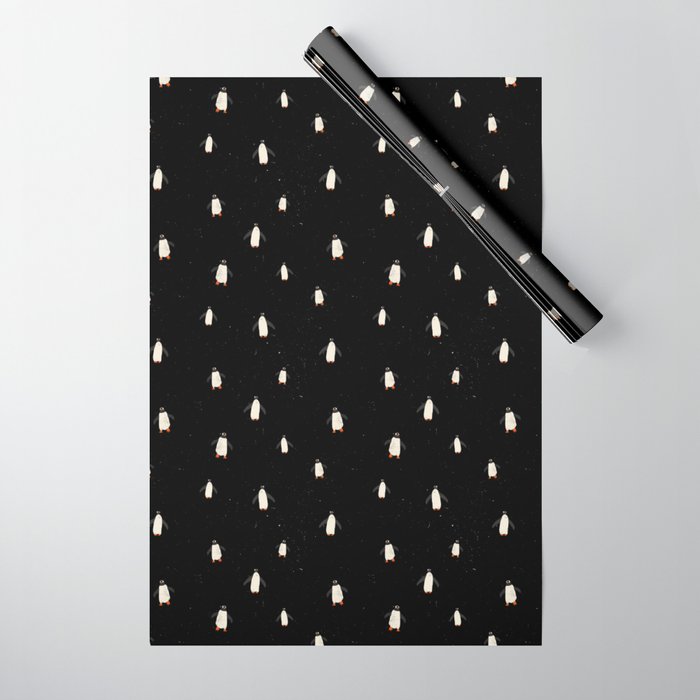Penguin pattern on Black background Wrapping Paper