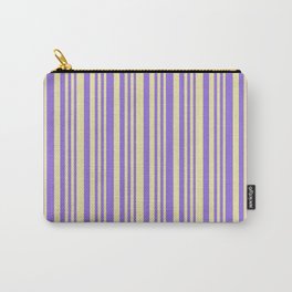 [ Thumbnail: Pale Goldenrod and Purple Colored Stripes/Lines Pattern Carry-All Pouch ]