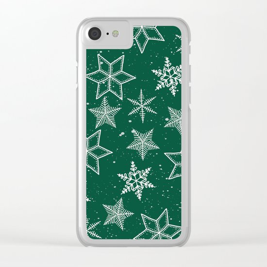 Snowflakes On Green Background Clear iPhone Case