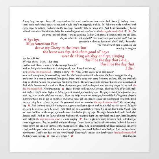 American Pie (all of it) Art Print