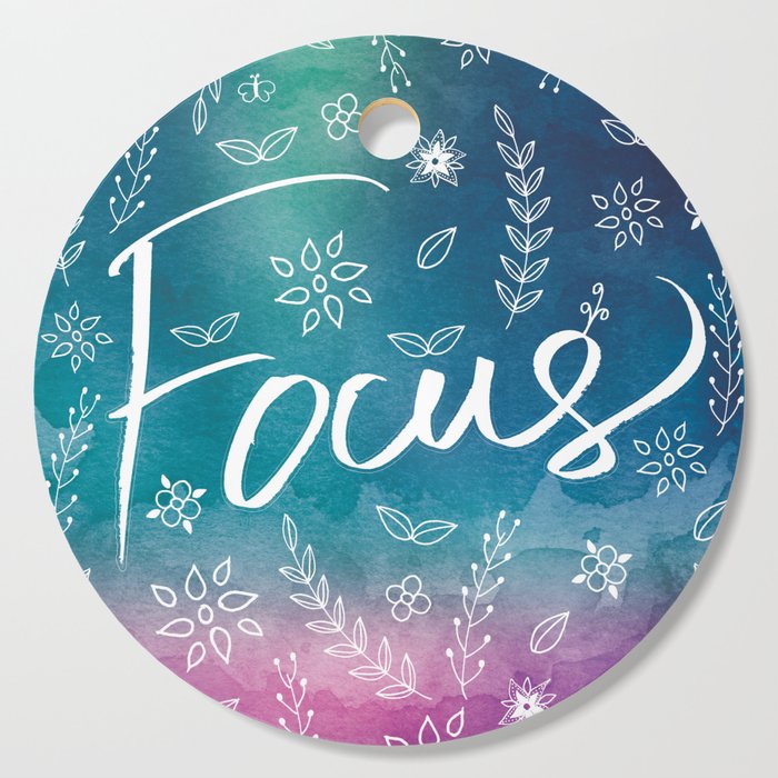 Blue Teal Purple Focus Meditation Spirituality Sucess Typography Floral Illustrations Quote Art Cutting Board