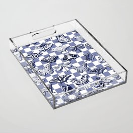 Blue butterflies check Acrylic Tray