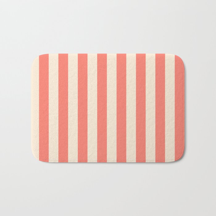 Salmon & Beige Colored Pattern of Stripes Bath Mat