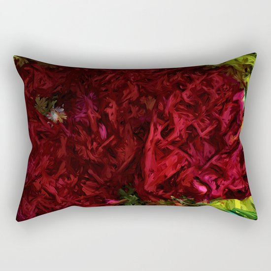 Red Flower in the Shadows and Bright Green Leaves Rectangular Pillow