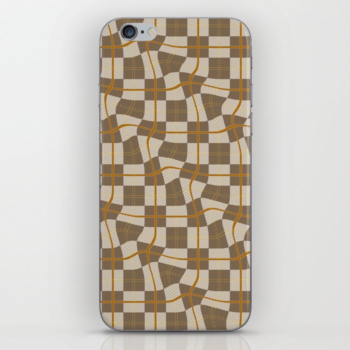 Warped Checkerboard Grid Illustration Earth Tone Color iPhone Skin