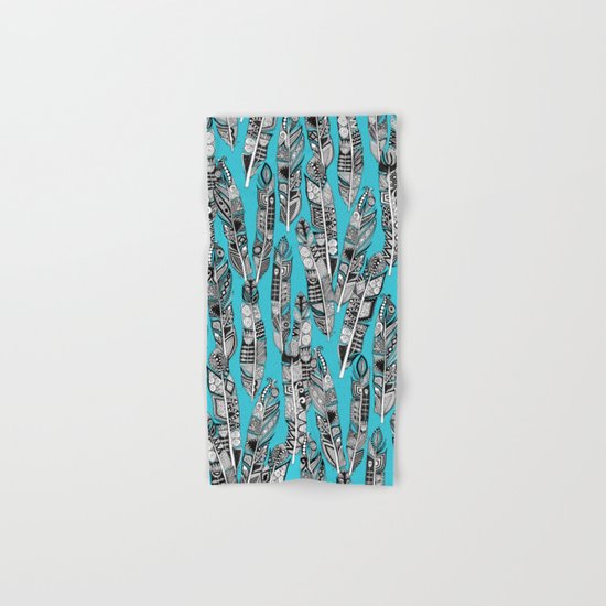 geo feathers turquoise blue Hand & Bath Towel