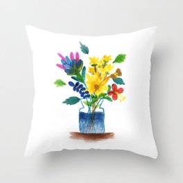 Bunch of flowers in the glass pot Throw Pillow