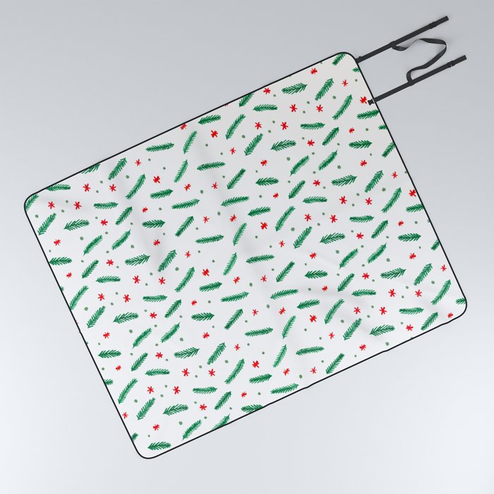 Christmas branches and stars - green and red Picnic Blanket