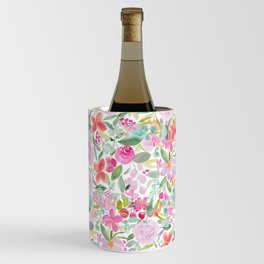 Modern pink purple loose floral watercolor painting Wine Chiller