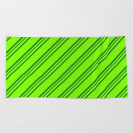 [ Thumbnail: Chartreuse and Forest Green Colored Stripes/Lines Pattern Beach Towel ]