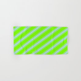 [ Thumbnail: Green & Light Blue Colored Stripes/Lines Pattern Hand & Bath Towel ]