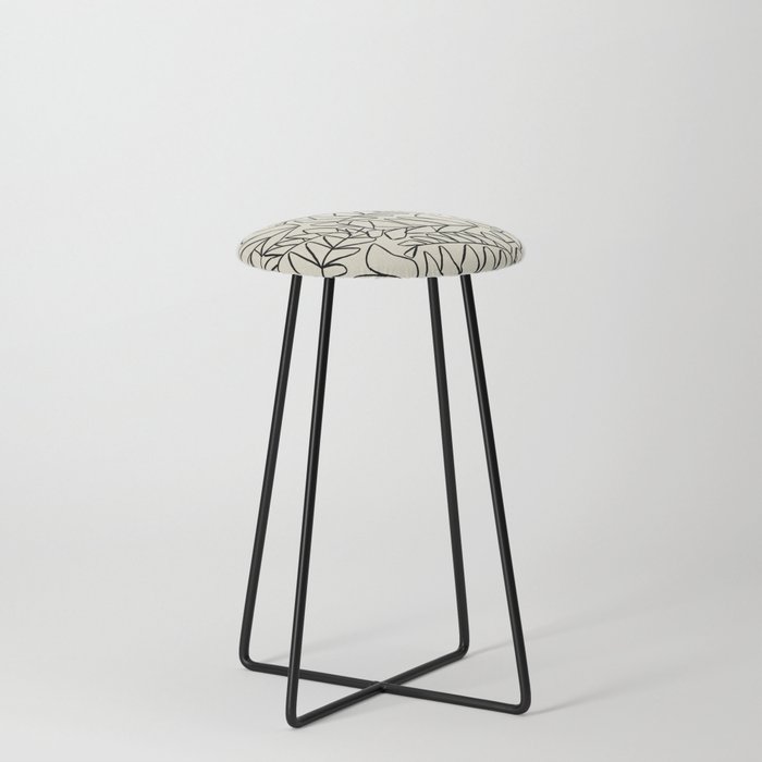Snaky Fern Charcoal Drawing Counter Stool
