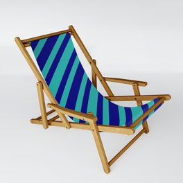 [ Thumbnail: Light Sea Green & Blue Colored Lines/Stripes Pattern Sling Chair ]