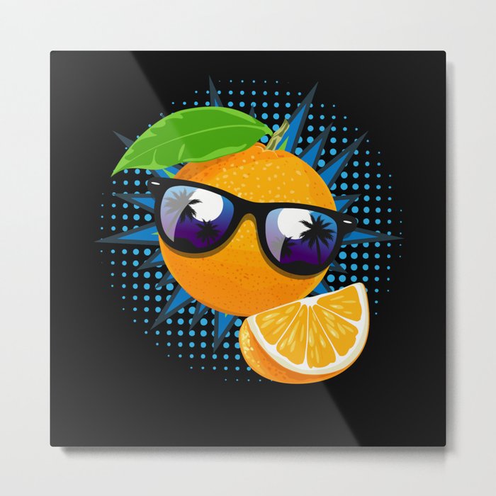 Orange Sunglasses Juice Fruit Metal Print