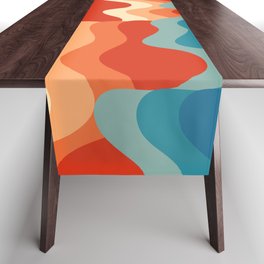 Retro 70s and 80s Color Palette Abstract Mid-Century Minimalist Nature Art Sun and Soft Waves Table Runner
