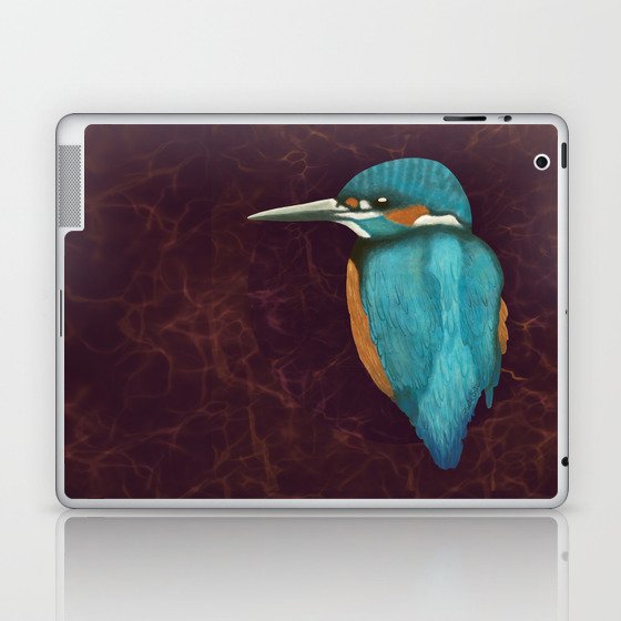Kingfisher drawing in a burgundy circle Laptop & iPad Skin
