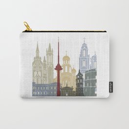 Vilnius skyline poster Carry-All Pouch | Vilnius, Europe, Retro, Metropolis, Vintage, Color, Lithuania, Monuments, Travel, Digital 