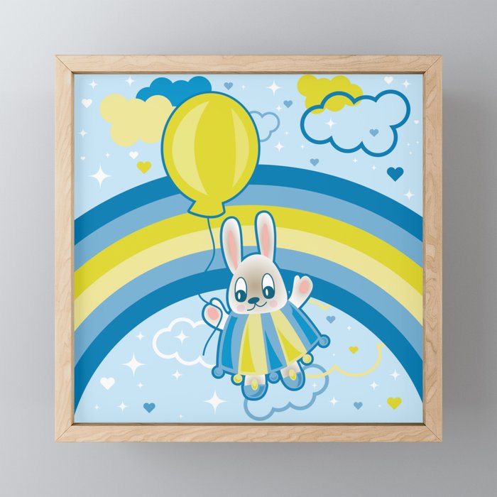Hello Rabbit cute kawaii style character Framed Mini Art Print