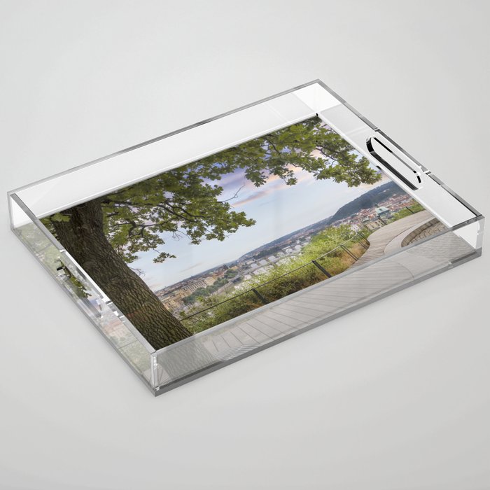 Evening view over Prague from Letna Park Acrylic Tray