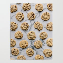 Chocolate Chip Cookies Marble Background Poster